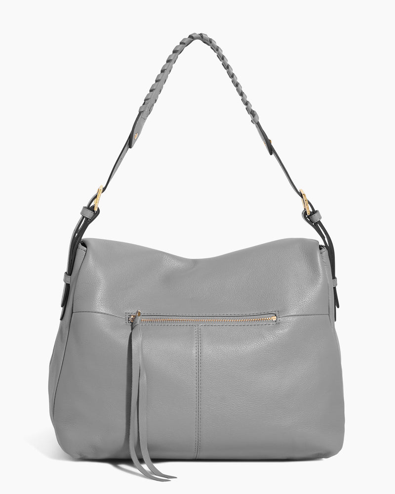 Small Grey Leather Hobo Bag - Slouchy Shoulder Purse