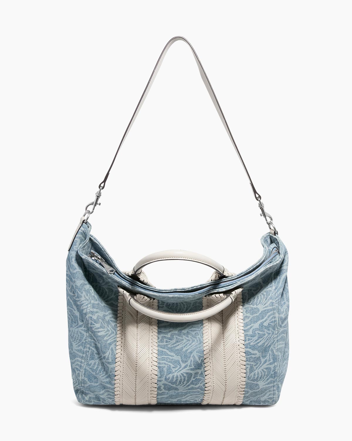 Denim All For Love Convertible Top Zip Tote Designer Leather Denim All For Love Convertible Top Zip Tote Designer Leather