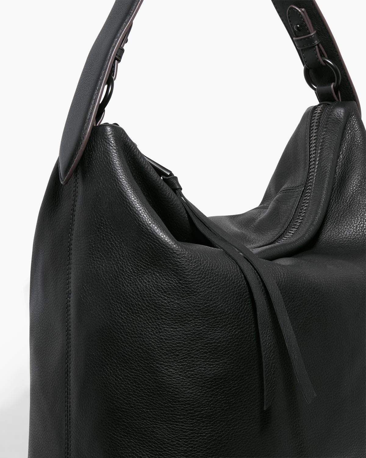 Black Ava Ziptop Hobo Designer Leather Handbag For Women | AIMEE