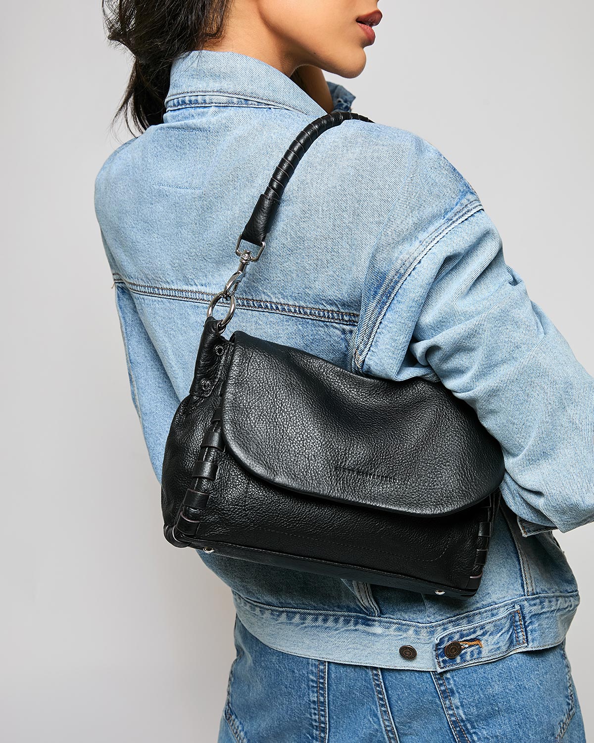 Black Zen Convertible Crossbody Designer Leather Handbag For Women