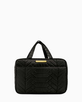 Jenna Hanging Cosmetic Bag - black quilt with gold hardware front