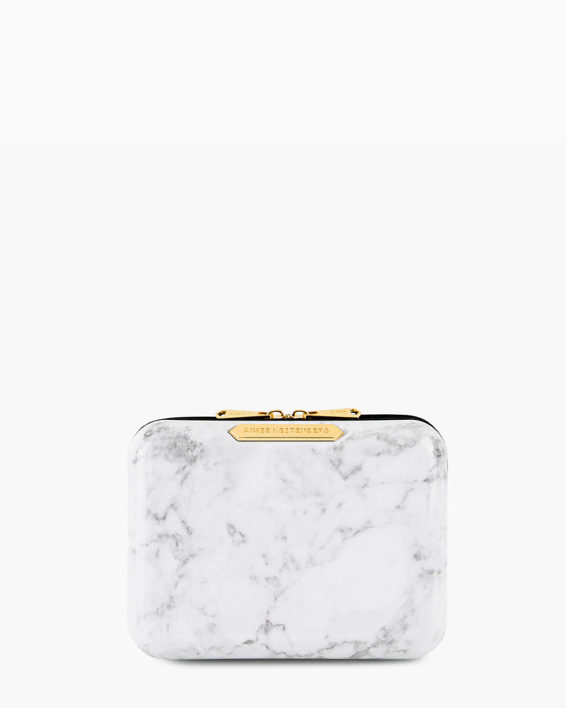 Small Hard Case Cosmetic Bag - marble front