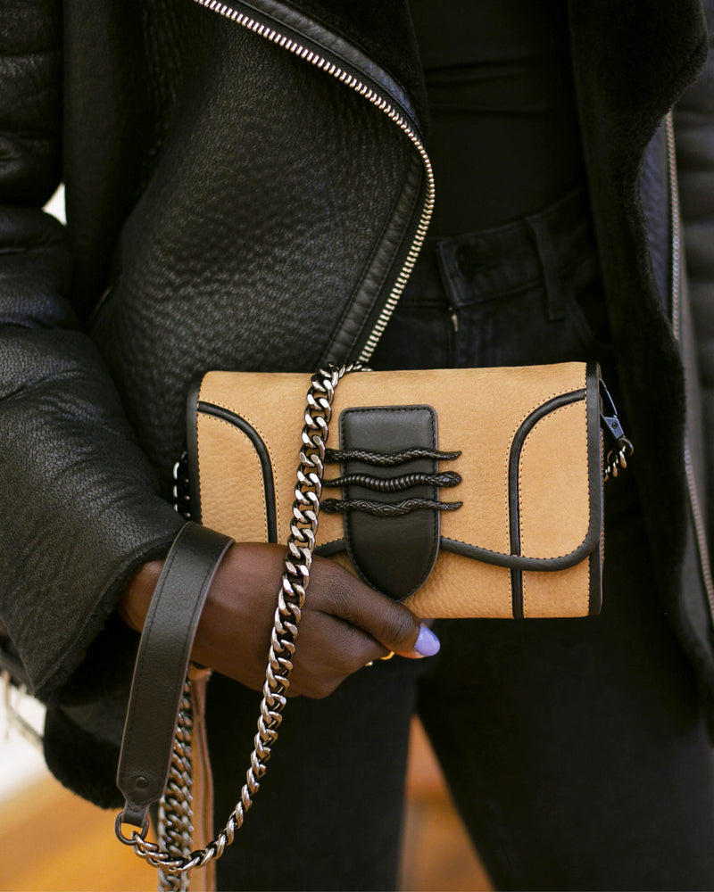 Fierce & Fab Wallet On A Chain - shearling on model