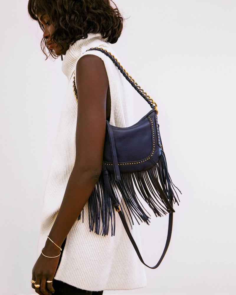 Take Me Out Fringe Crossbody Olive - on model