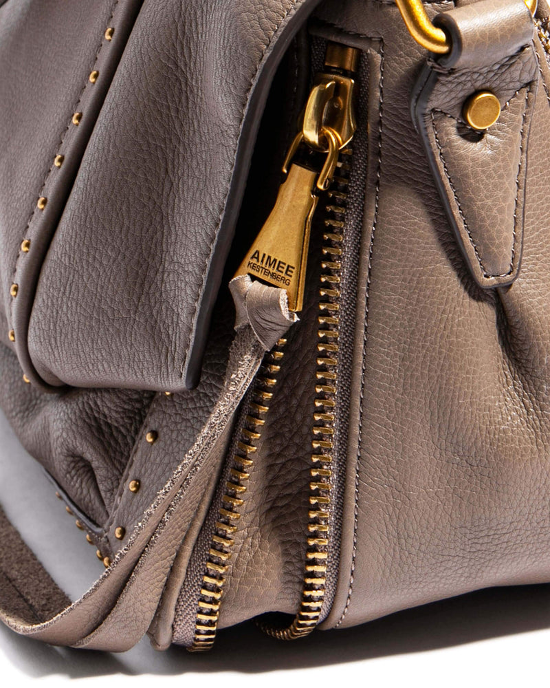 When In Milan Large Crossbody Charcoal - gusset zipper detail