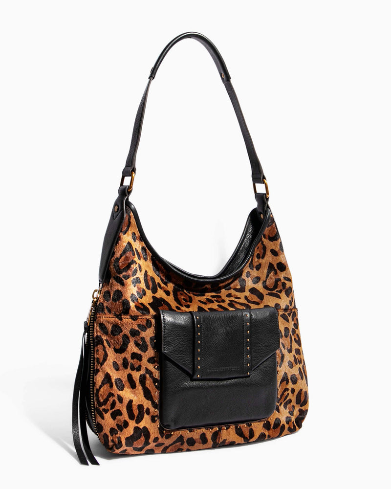 When In Milan Hobo Large Leopard Haircalf - side angle