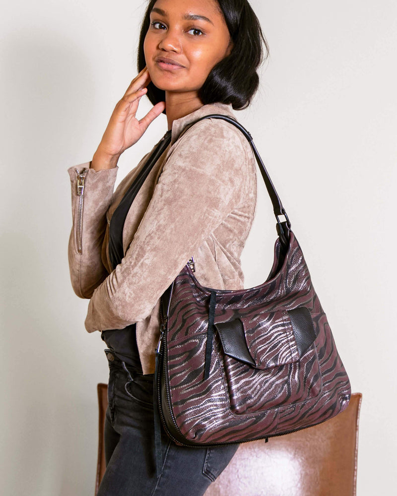 When In Milan Hobo Merlot - on model