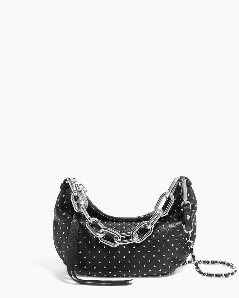 GLOWING Bag Black Studded Crossbody Hobo Bag