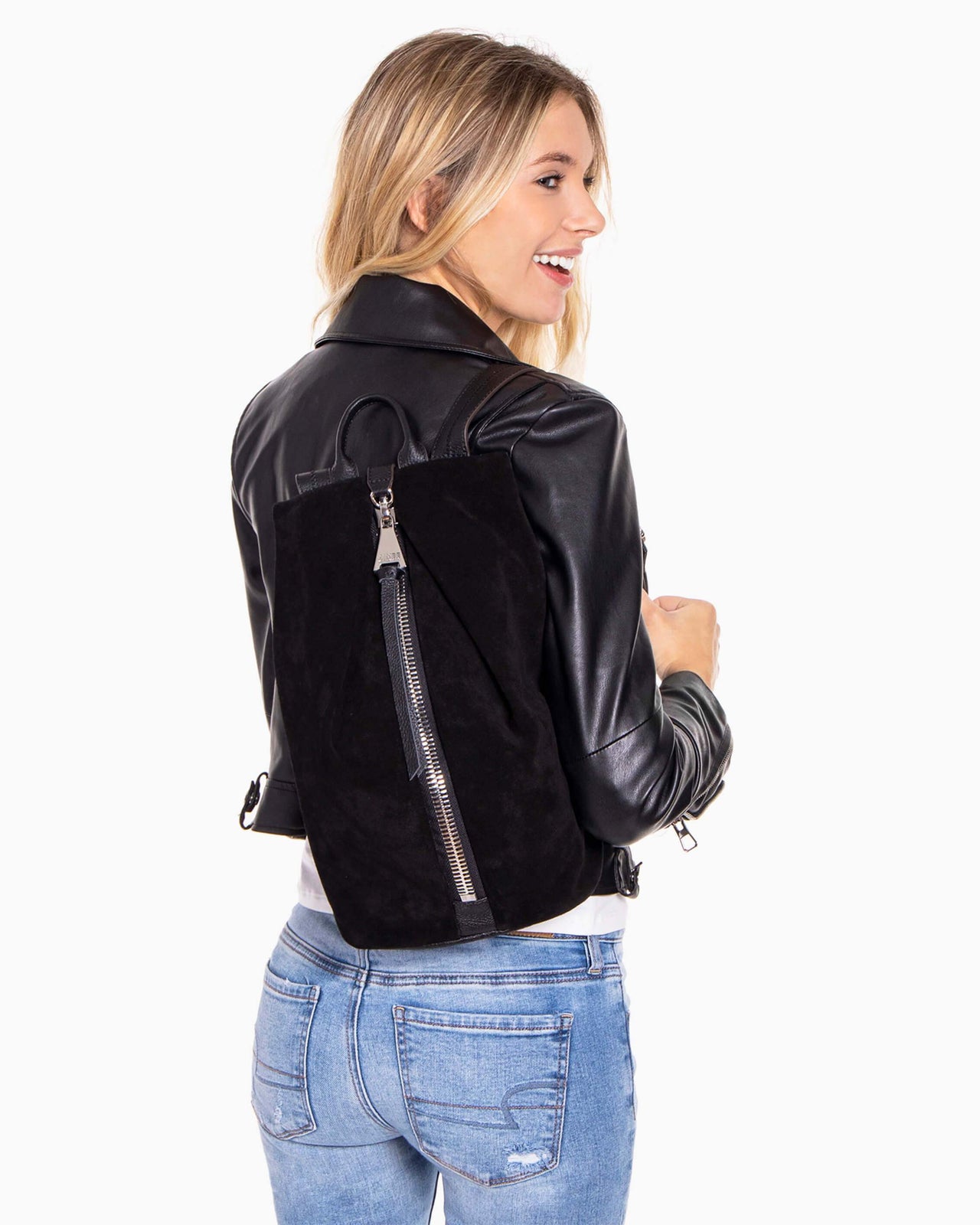 Tamitha Backpck - Black Suede on model