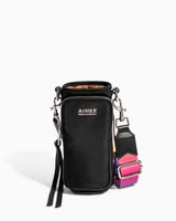 On Top Of The World Water Bottle Crossbody Black With Ombre Strap - front