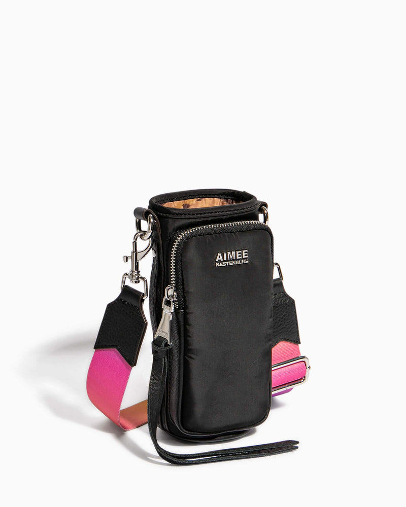 On Top Of The World Water Bottle Crossbody Black With Ombre Strap - side angle