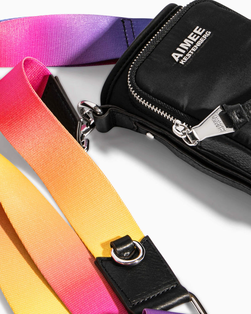 On Top Of The World Water Bottle Crossbody Black With Ombre Strap - sunglass hook strap detail