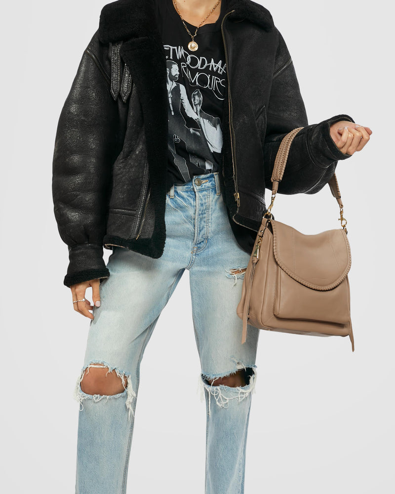 convertible shearling shoulder