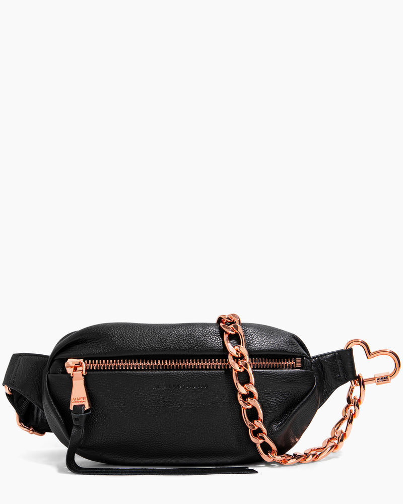 Heart Chain Bum Bag Black With Rose Gold - front