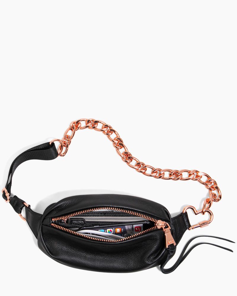 Heart Chain Bum Bag Black With Rose Gold - interior functionality