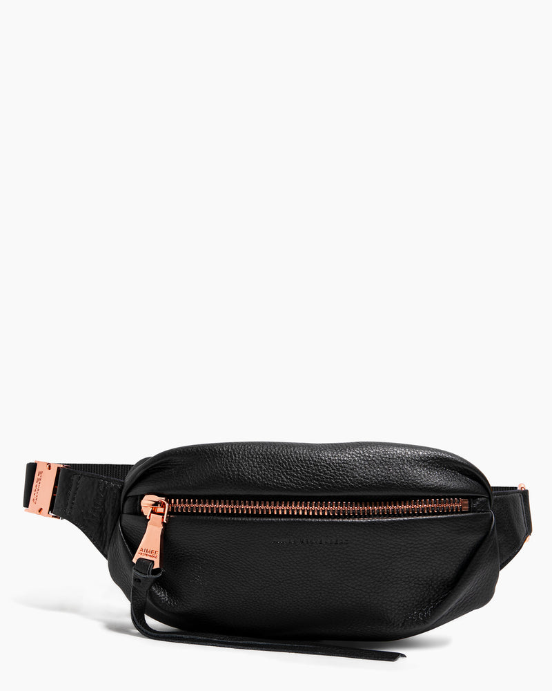 Milan Bum Bag Black With Rose Gold - front
