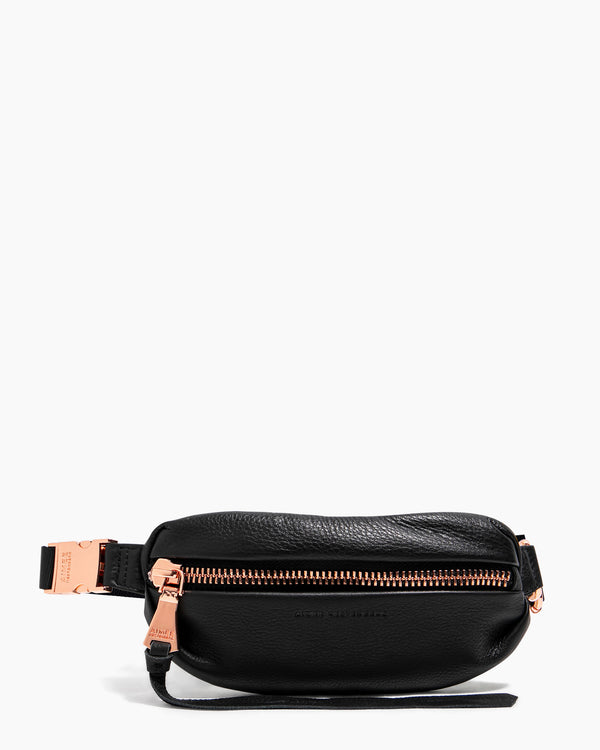 Milan Mini Bum Bag Black With Rose Gold - on model