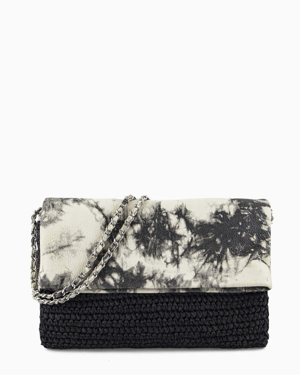 Bali Straw Clutch - vanilla tie dye front