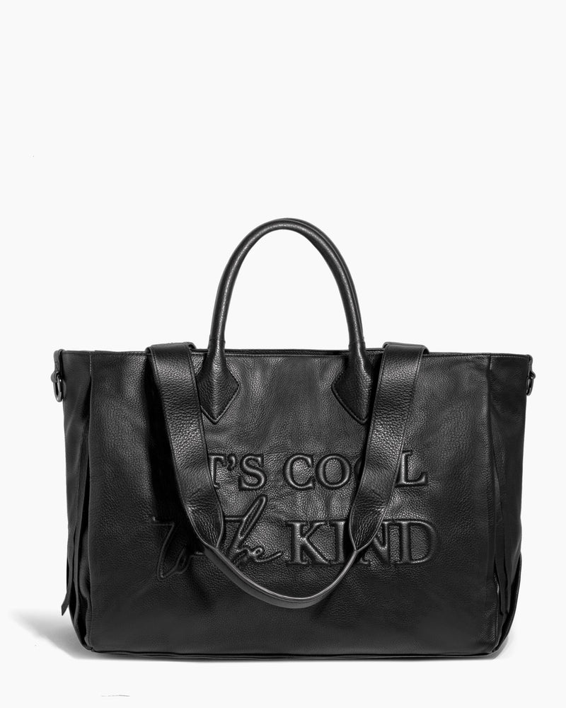 L black leather shopper bag