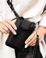 Out Of Office Phone Crossbody - black on model