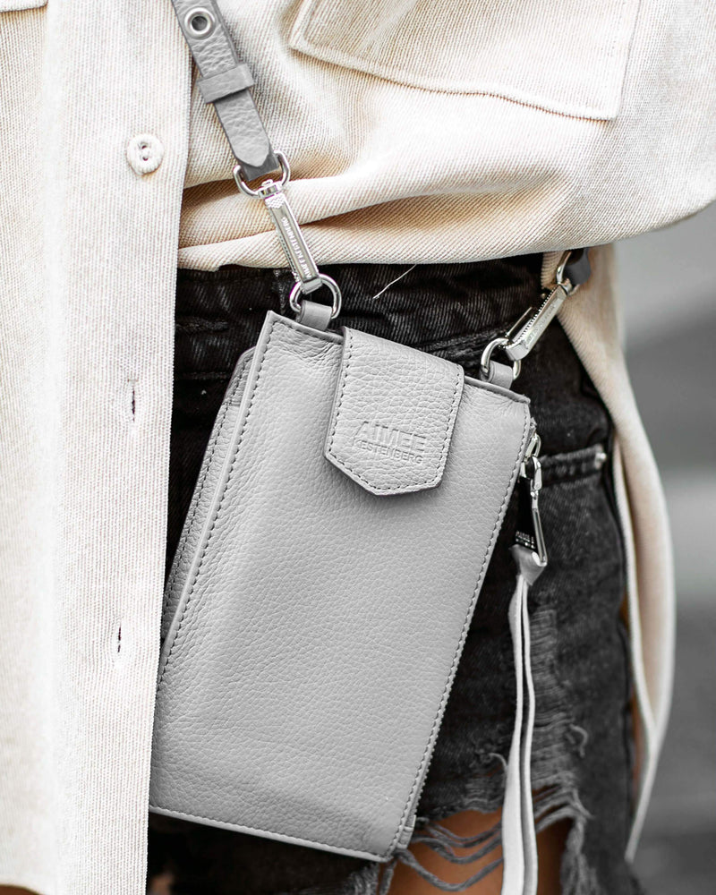 Out Of Office Phone Crossbody - elephant grey on model