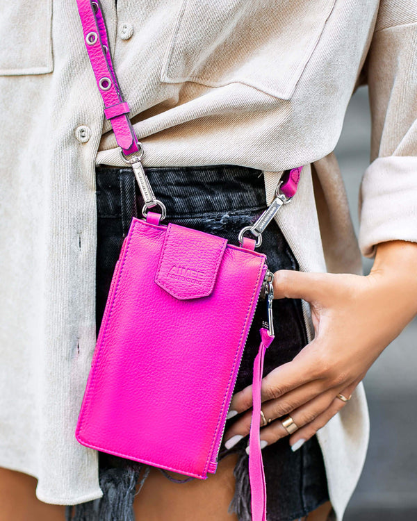 Out Of Office Phone Crossbody - pop pink on model