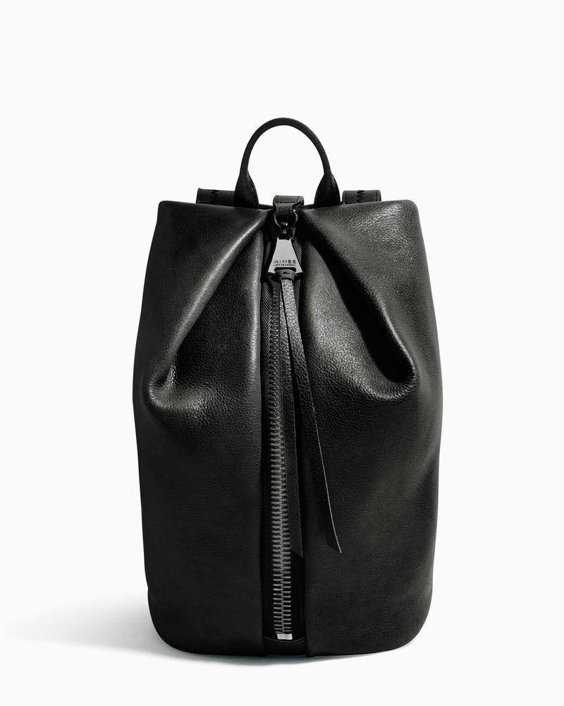 Tamitha Backpack Black With Shiny Silver Hardware - front