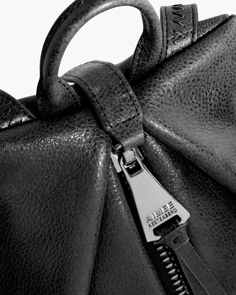 Tamitha Mini Backpack Black With Shiny Silver Hardware - detail