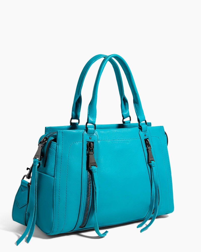 Zip Me Up Satchel Blue Bird- side angle